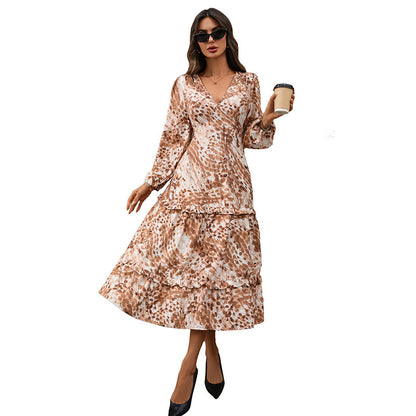 Women’s Fashion Dress – Deep V-Neck Animal Print