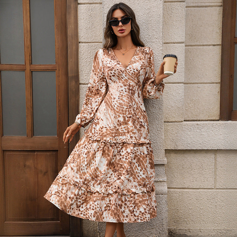 Women’s Fashion Dress – Deep V-Neck Animal Print
