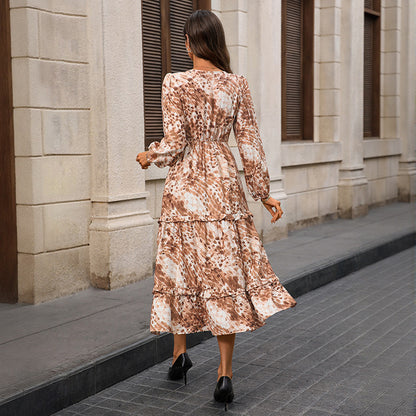 Women’s Fashion Dress – Deep V-Neck Animal Print