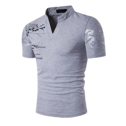 Letter Printing Casual T-shirt Thin Hedging V-neck T-shirt Slim Men's